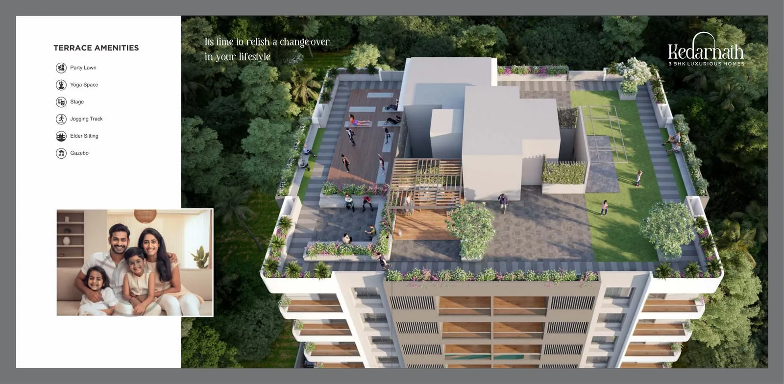 Kedarnath landscaped terrace amenity deck with jogging track and gazebo — artist's impression