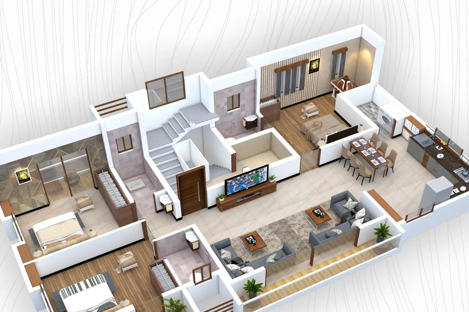 3 BHK cut-view layout of Prabhupushpa Residency, Amrutdham, Nashik